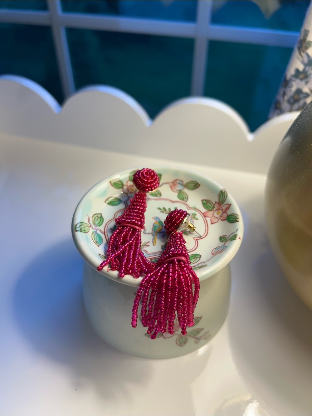 NEW BaubleBar Hot Pink Beaded Tassel Drop Earrings